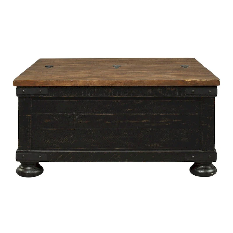 Lift Top Coffee Table with Trunk Storage, Brown & Black, Wood, Plank Style, Metal Accents