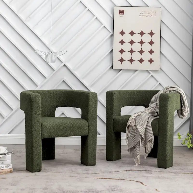 KINWELL 28   Wide Boucle Upholstered Square Armchair (Set of 2)