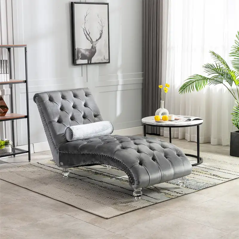 Velvet Tufted Chaise Lounge Accent Living Room Chair