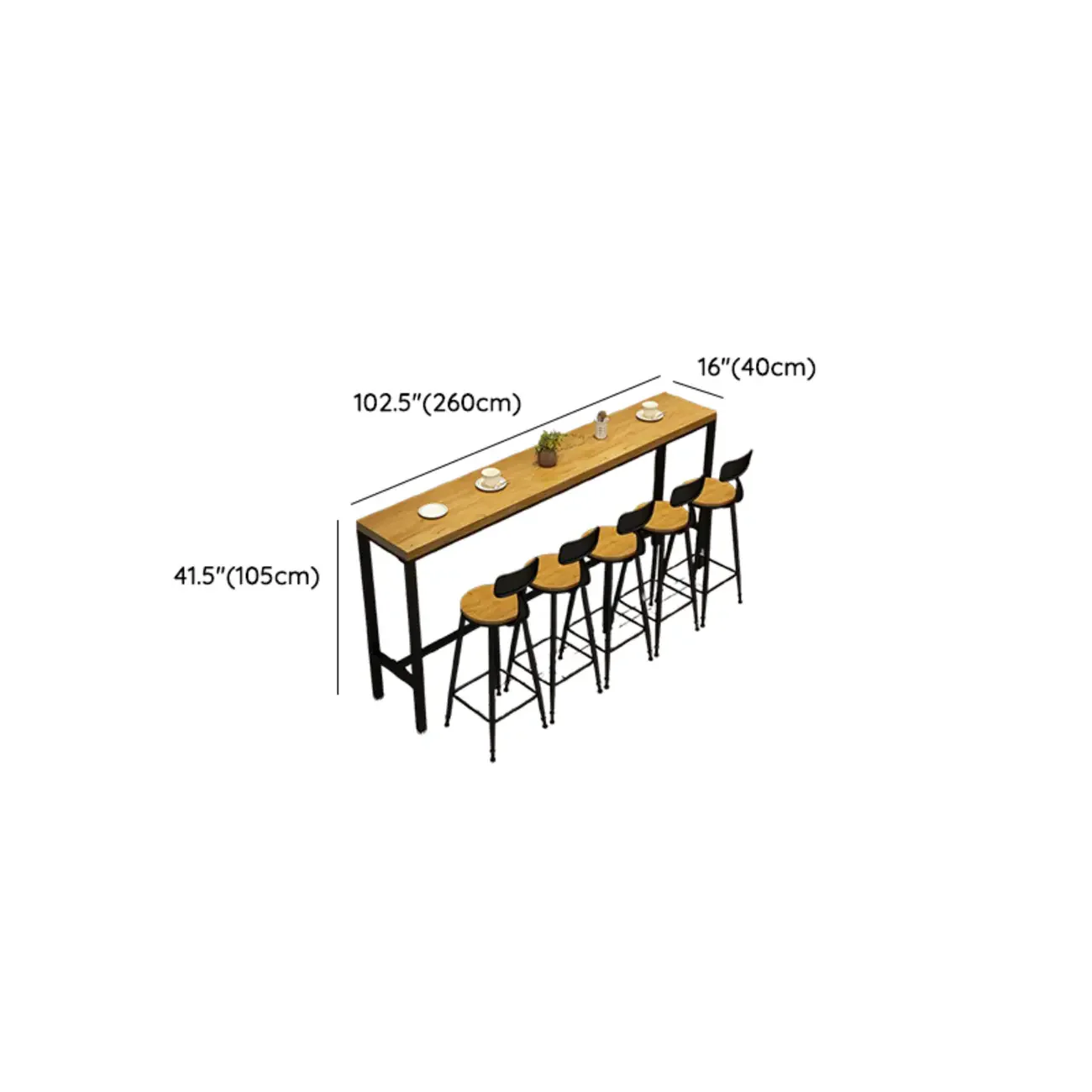 Natural Rectangle Solid Wood Long Footrest Bar Table