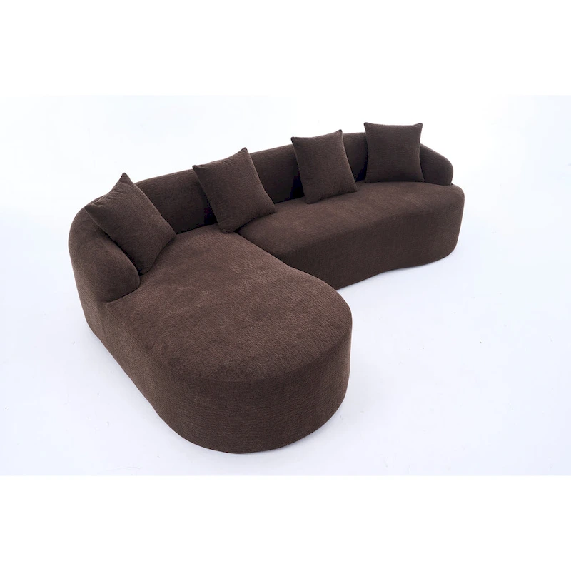 98.4 Chenille L-Shaped 3-Seater Sofa with Chaise Lounge and 4 Pillows