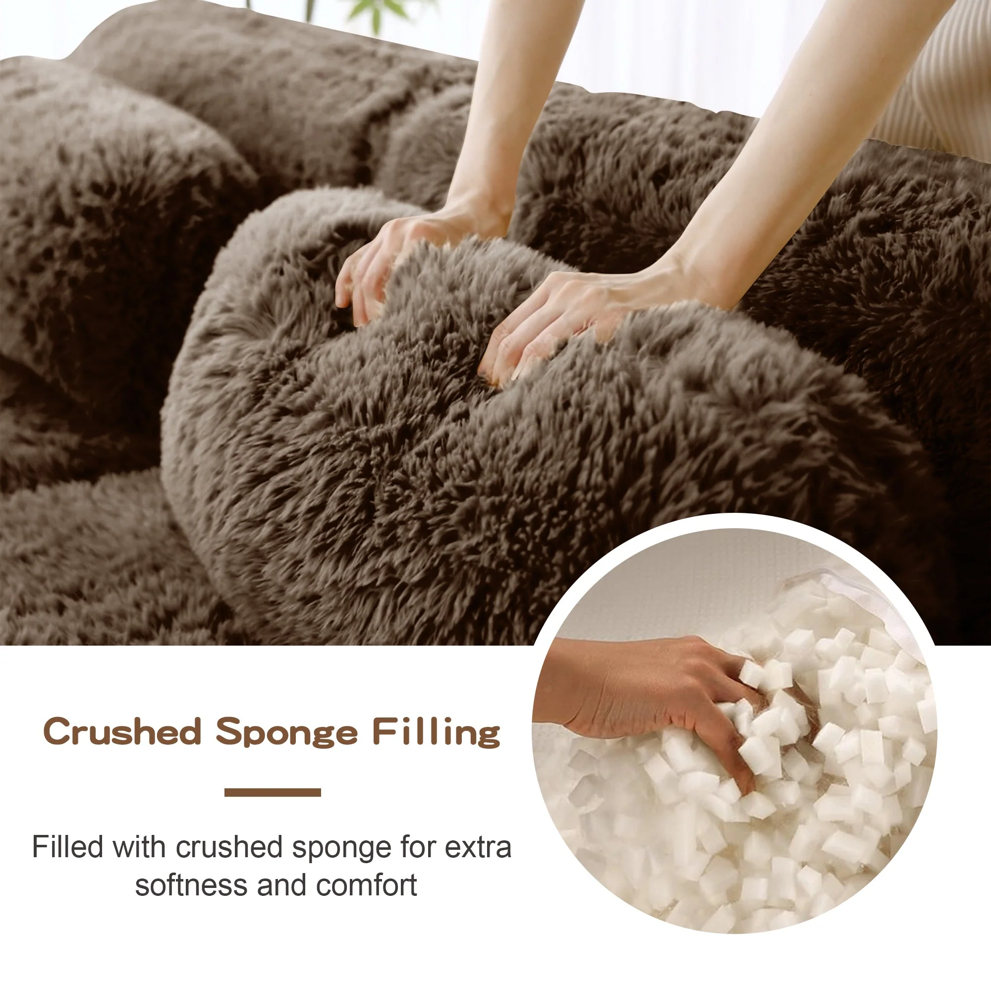 Soft Teddy Plush Ergonomic Design L-shaped Loveseat Sofa with Ottoman