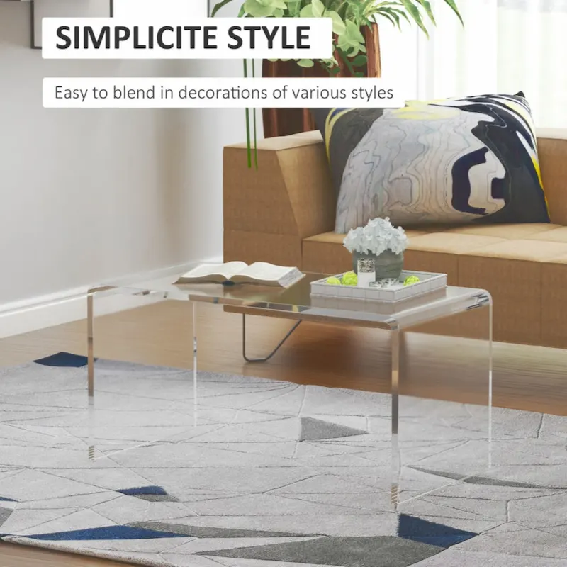 32 Long Rectangle All Acrylic 15mm Thick Waterfall Coffee Table, Clear