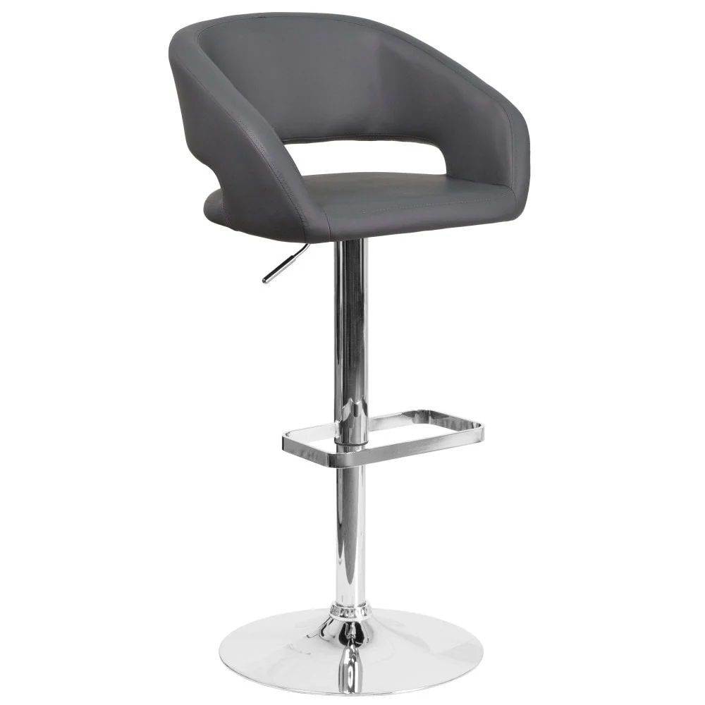 Modern Upholstered Adjustable-Height Barstool with Rounded Back