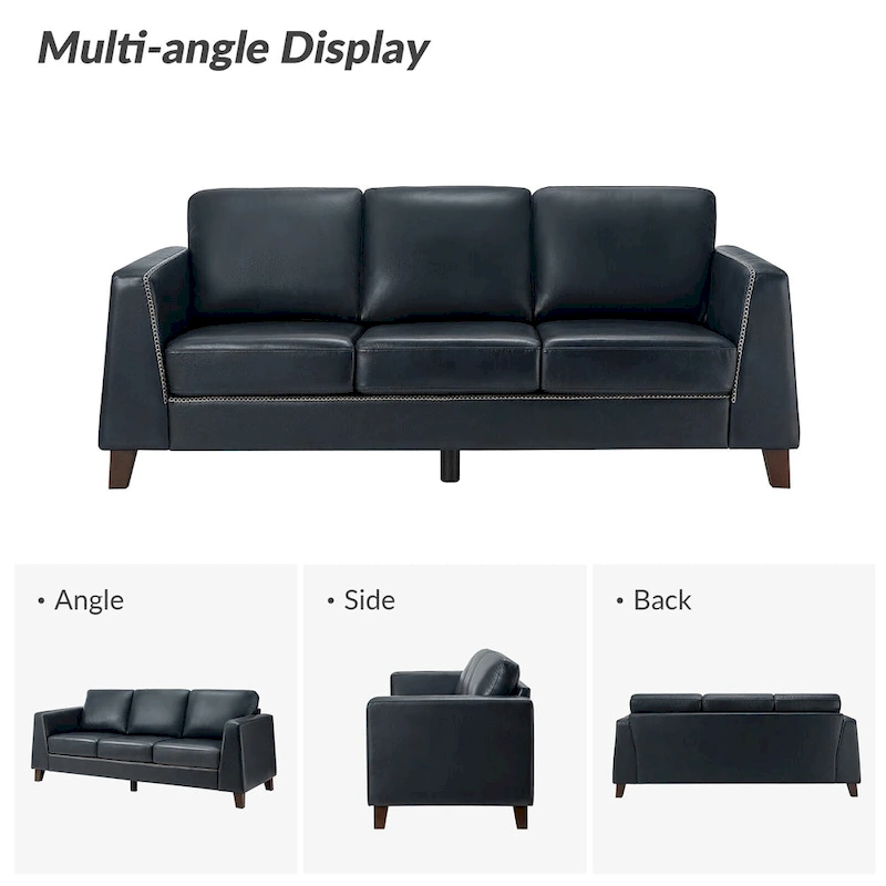 Rita 81.5 Genuine Leather Tuxedo Arm Sofa Couch With Solid Wood Legs By HULALA HOME