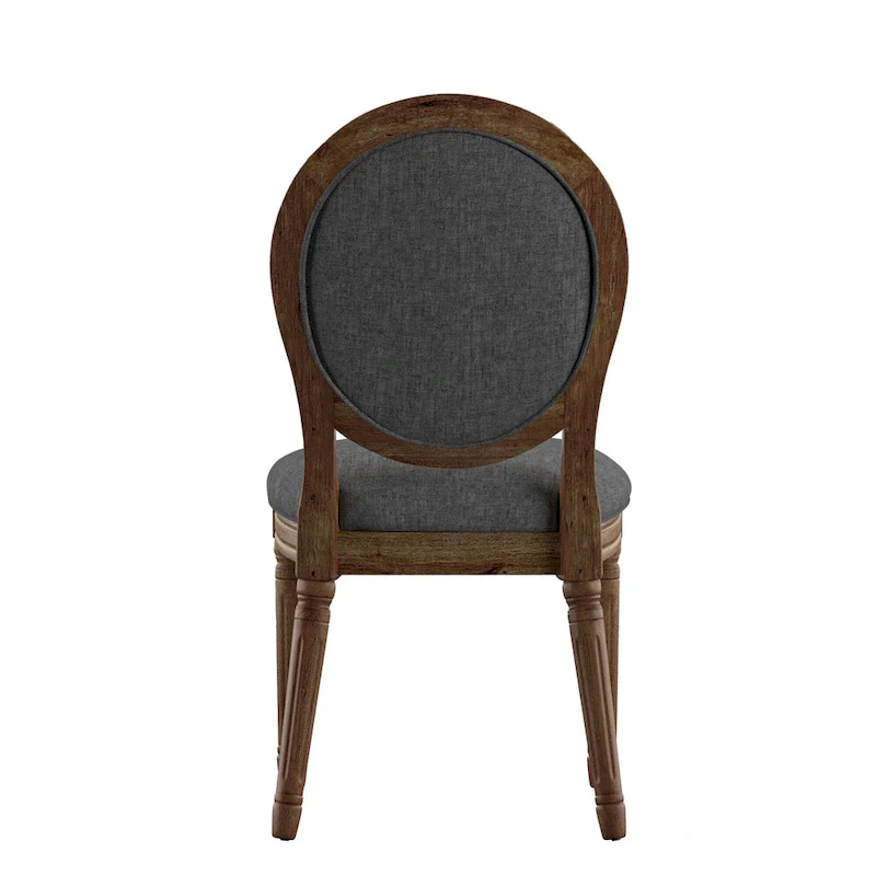 Round Linen and Wood Dining Chairs Set of 2, Artisan Style Upholstered Side Chairs