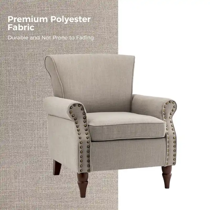 Nyctelius Upholstered Comfy Accent chair with Turned Wooden Legs and Nailhead Trim Set of 2 by HULALA HOME