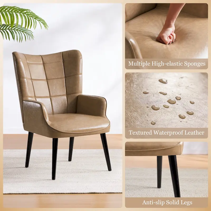 HUIMO High-back Accent Chair Modern Wing Back Chair-Faux Leather