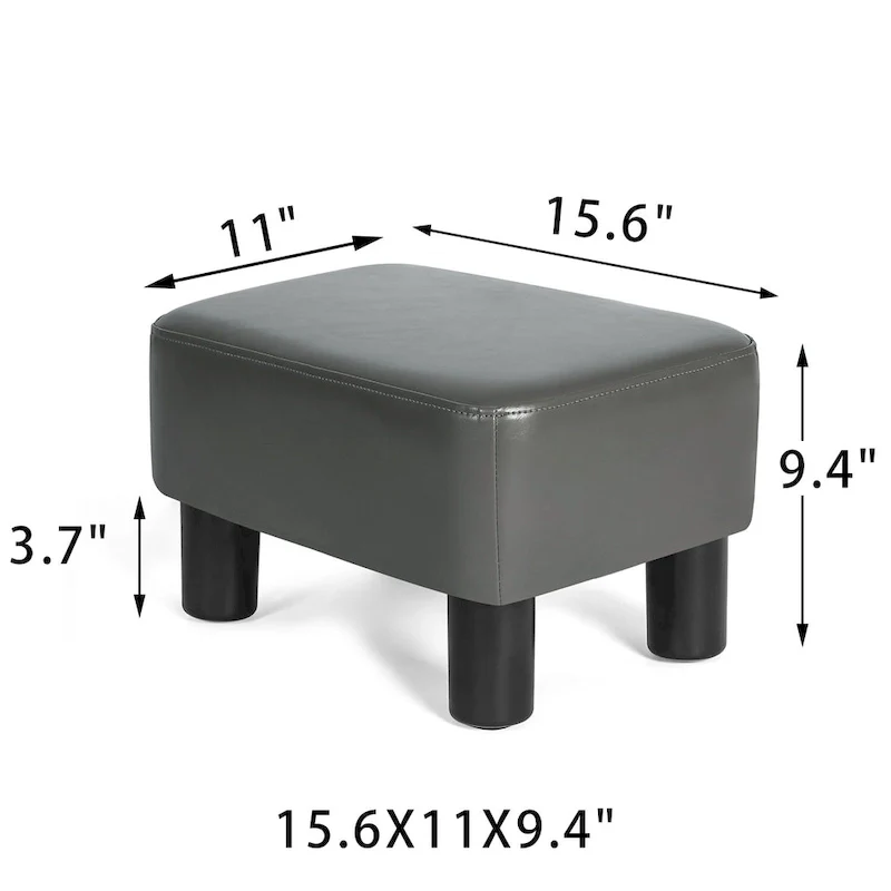 Rectangular PU Leather Footstool, Grey/Dark Grey/Brown, Wood Legs, Seats 1