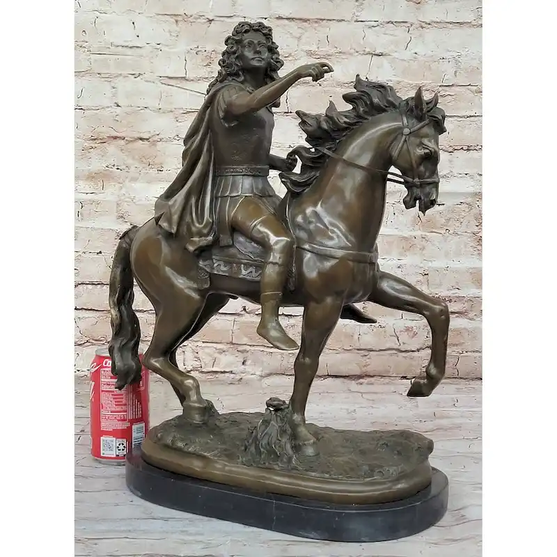 French King Louis Xiv Of France On Imitative Horseback - Bronze Sculpture On Marble Base
