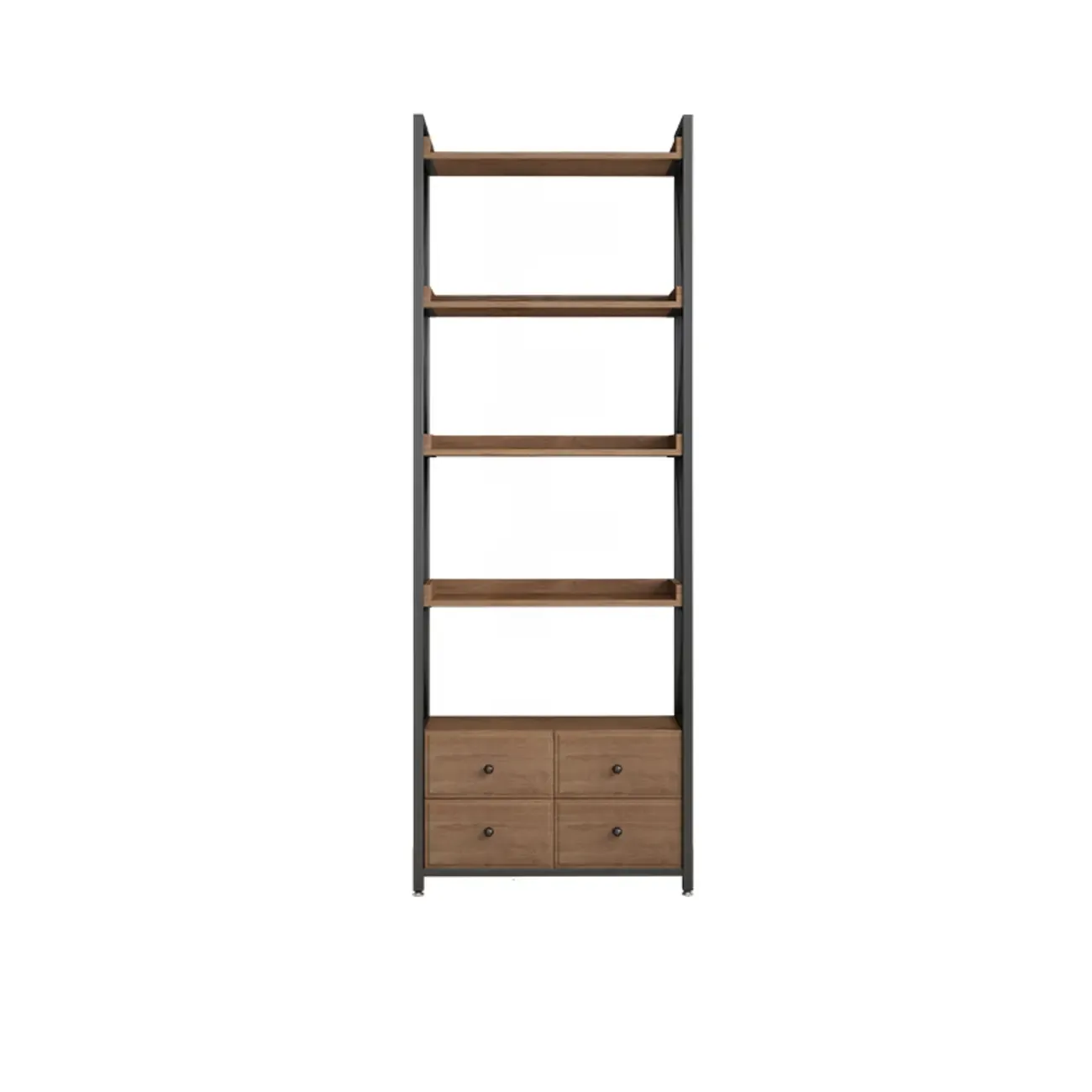Rustic Brown Metal 6-shelf Open Bookcase with Cabinet