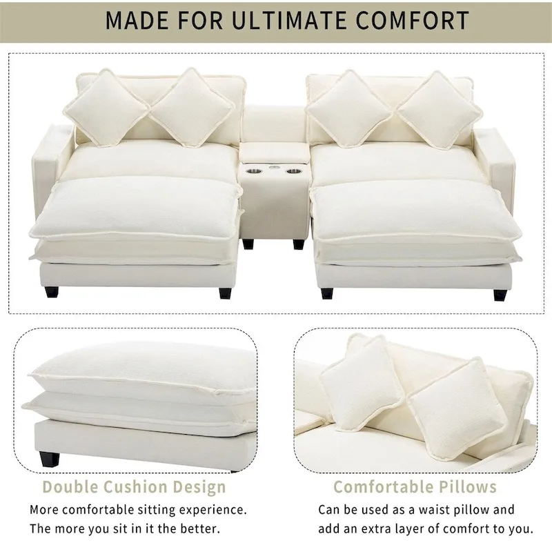 112.6  Chenille Upholstered Sectional Sofa with Two Removable Ottoman