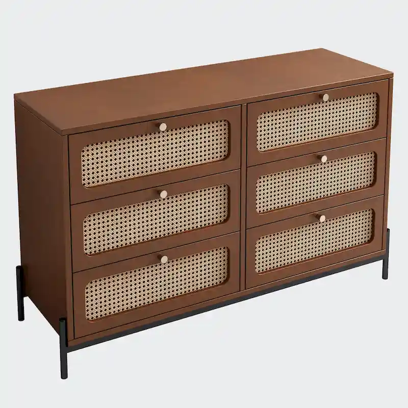 Rattan Wood Closet 6-Drawer Dresser