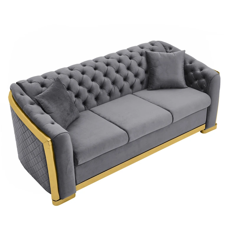 84 Luxury Chesterfield Velvet Sofa with Gold Trim