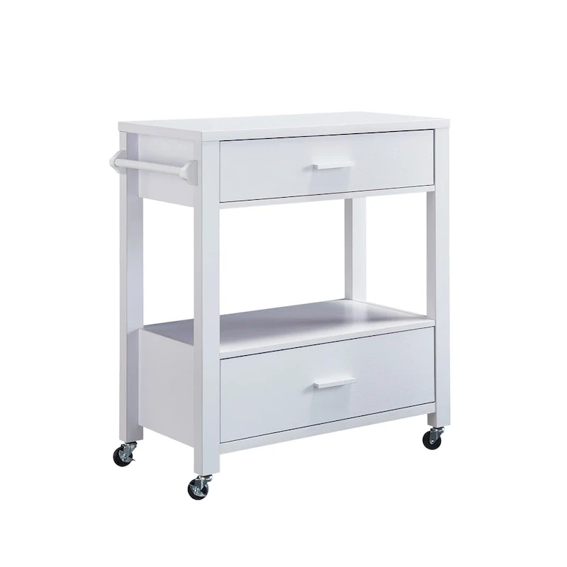 Modern 2-Drawer Caster Serving Cart with Towel Bar
