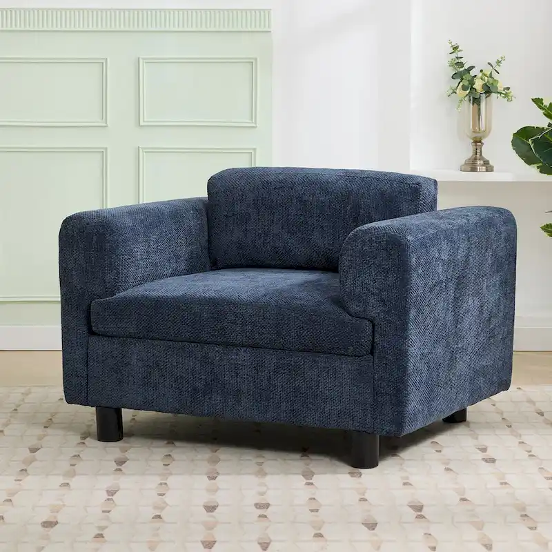 45.5 Woven Velvet Fabric Accent Chair with High-Density Cushion