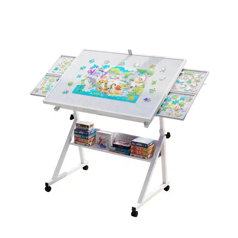 GDFStudio Anchalee Modern Metal and Wooden Jigsaw Puzzle Table Board with 4 Trays