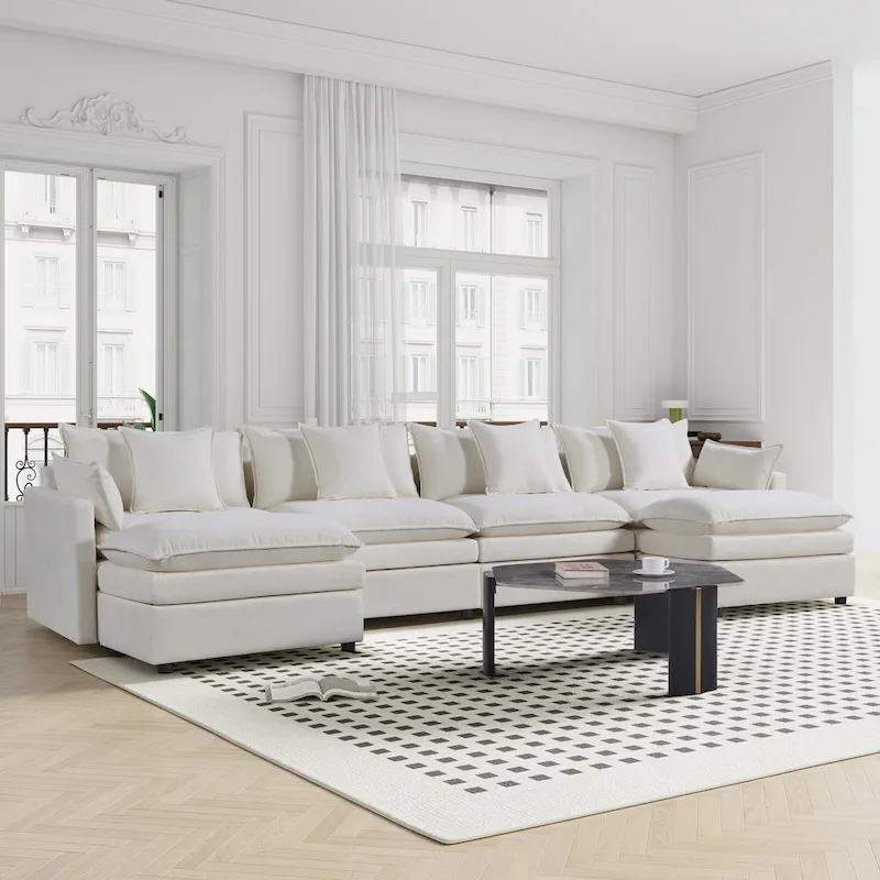 White 142.52 U-Shaped 6-Seater Sectional Sofa