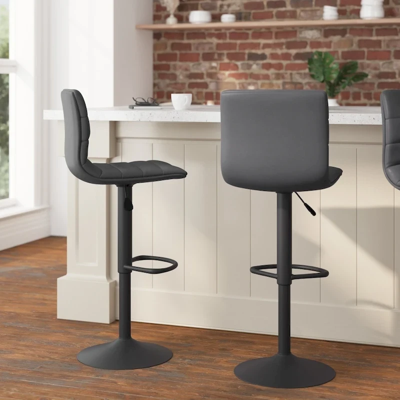Modern Channel Stitched Adjustable Height Swivel Barstool with Footrest