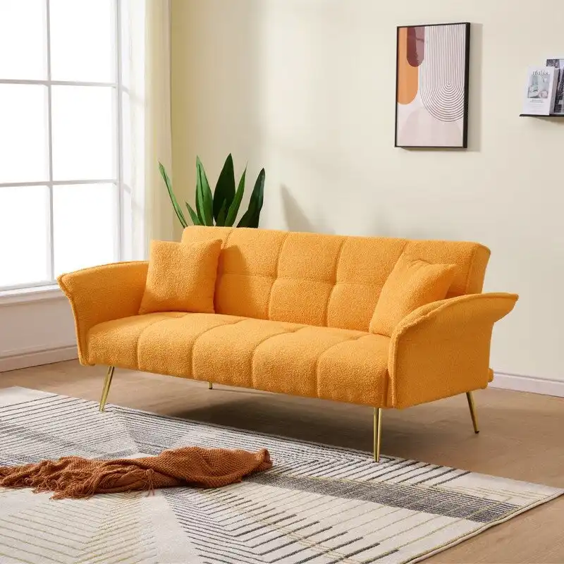 79.92 Teddy Velvet Upholstered Sofa Bed with Adjustable Back and Armrests