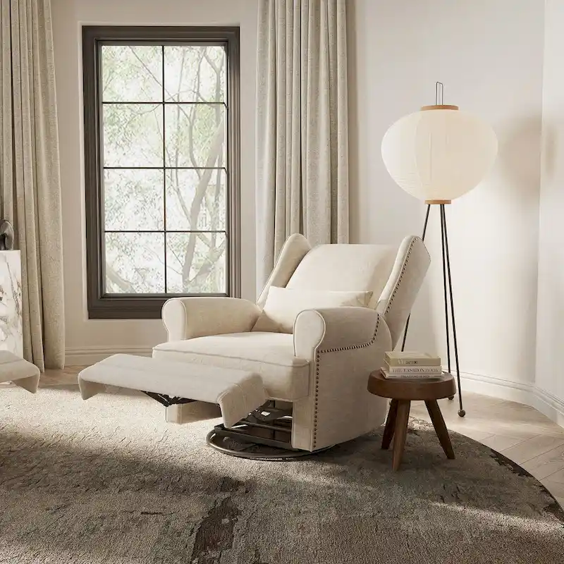 Swivel Recliner Chair with Extra Large Footrest, Grey