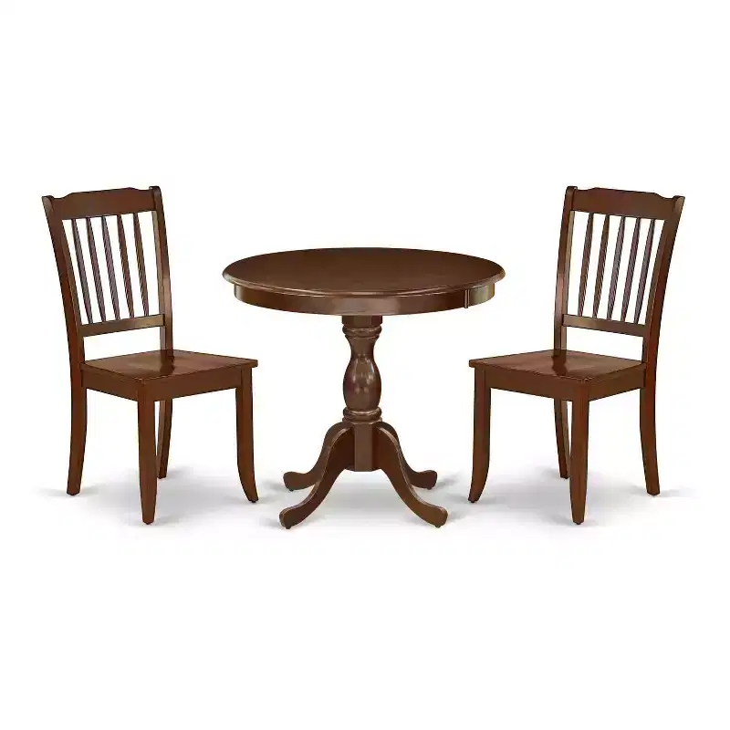 3-Piece Mahogany Finish Solid Wood Top Dining Room Set (Seats-4)