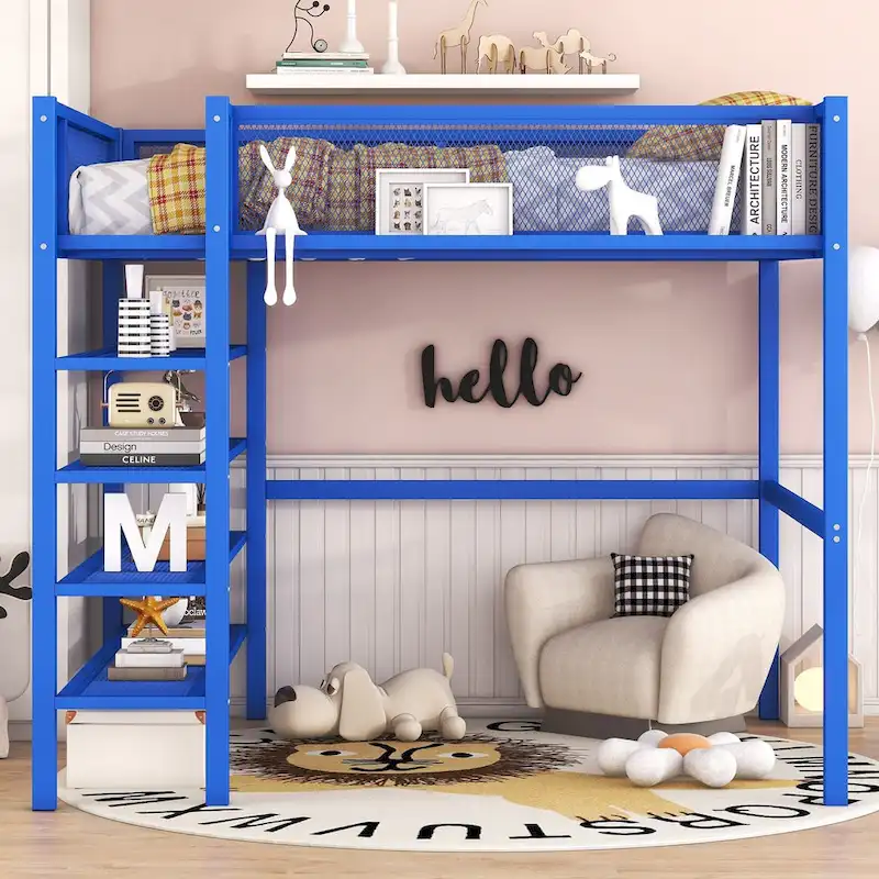 Full Loft Bed with Four Shelves