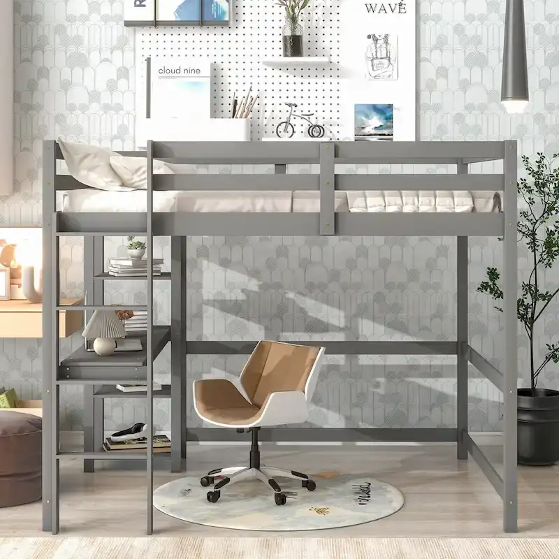 Full Loft Bed with Desk ,Shelves and Ladder
