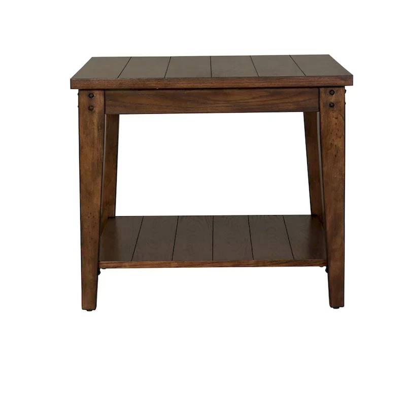 Lake House Square Lamp Accent Table Rustic Brown Oak