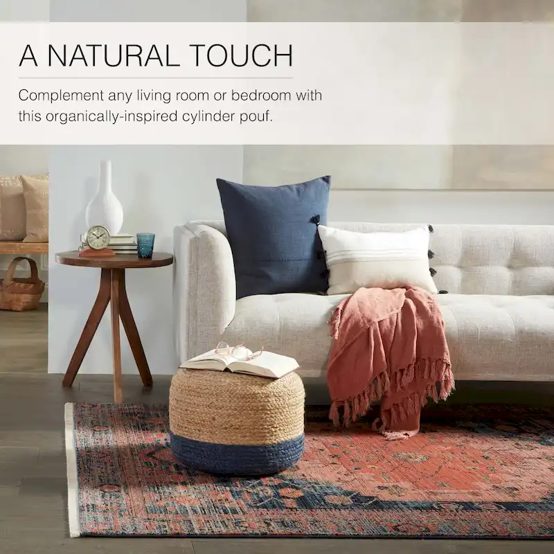 Juniper Home Saba Round Jute Pouf Ottoman/Foot Stool