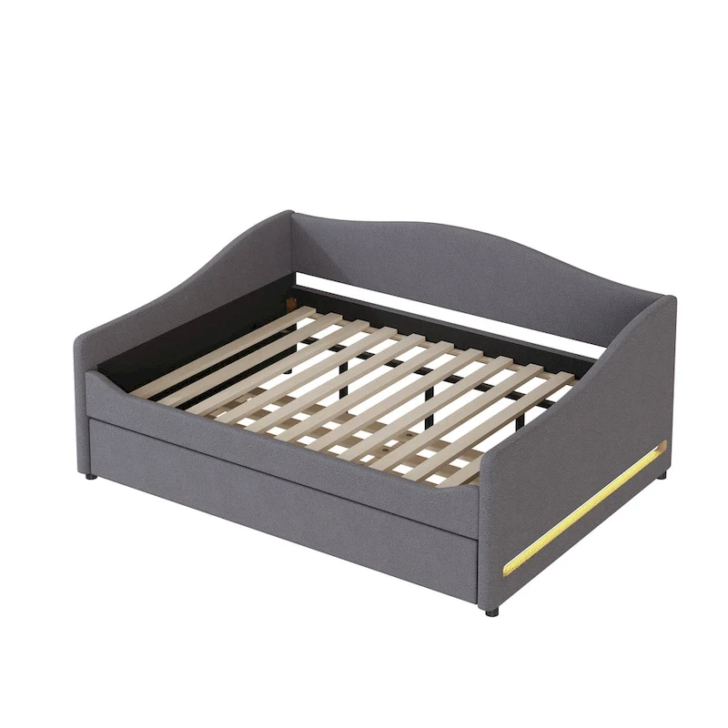 Full Teddy Fleece Daybed with Trundle and LED Lights