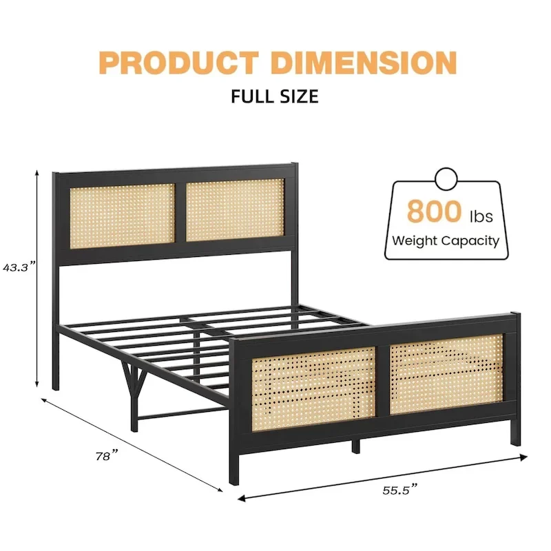 Rattan Bed Frame with Headboard