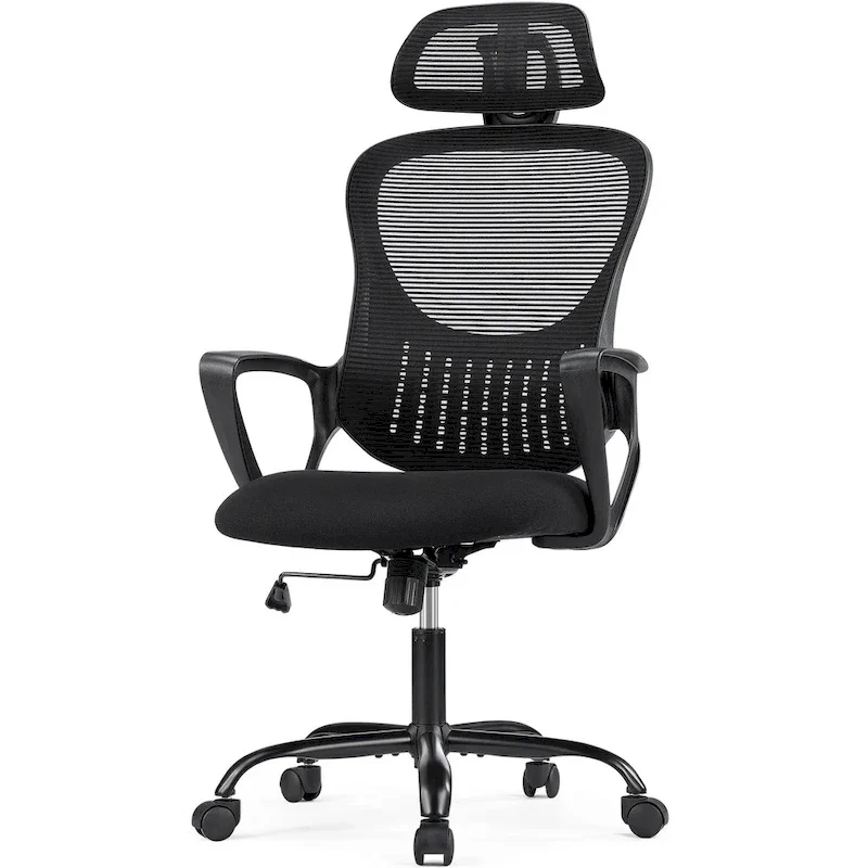 Ergonomic Office Chair, Comfy Computer Desk Chair Mesh High Back with Fixed Arms and Adjustable Headrest, Swivel Rolling Chair