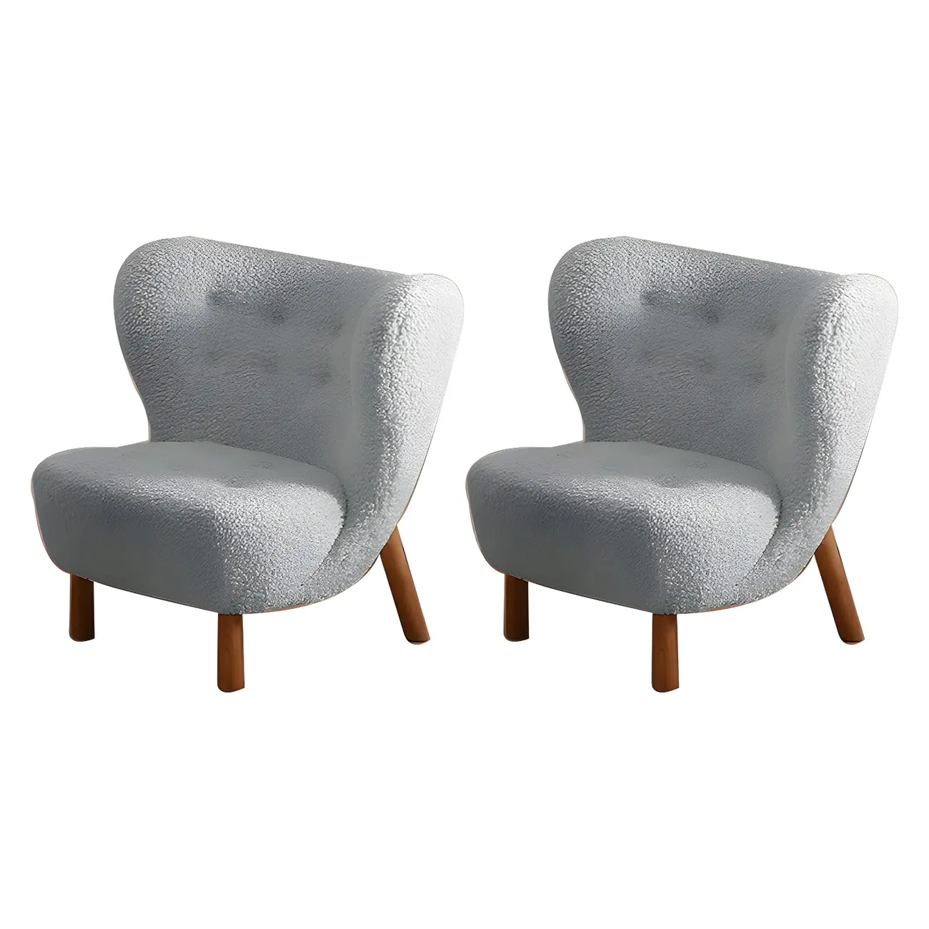 Mid-Century Modern Flannel Accent Chair in Off-White