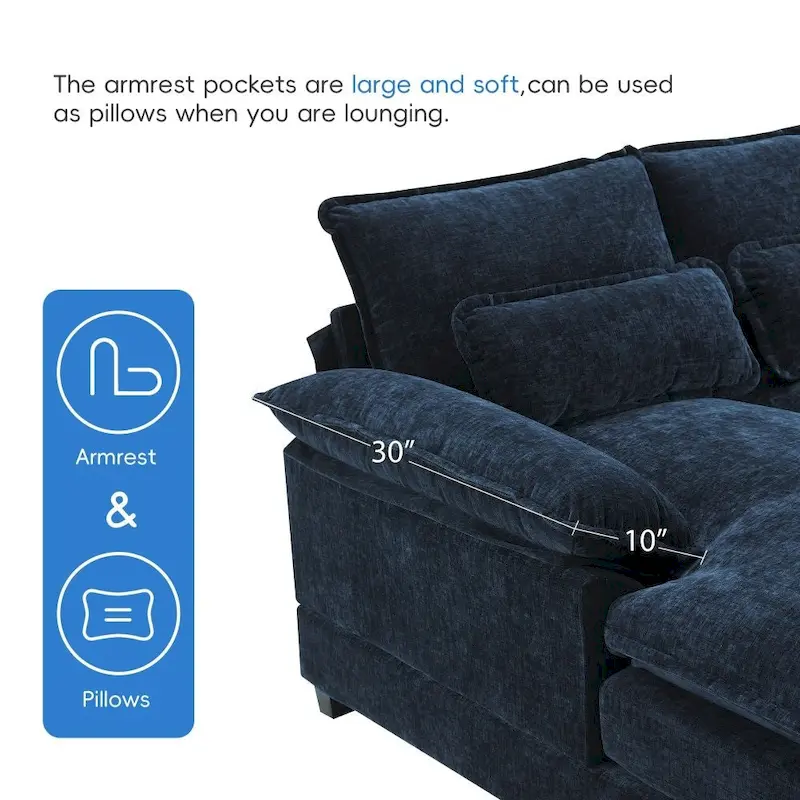 Modern U-shaped Sectional Sofa with Waist PillowsSleeper Sofa Couch with Chaise Lounge