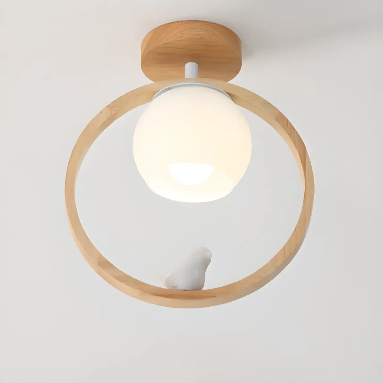 Natural Rubber Wood Cube Shade Semi Flush Ceiling Light