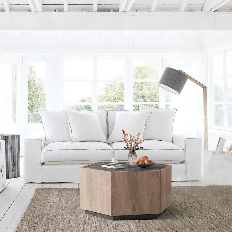 Hexagonal Coffee Table, Scratch Resistant Center Table with Drawers