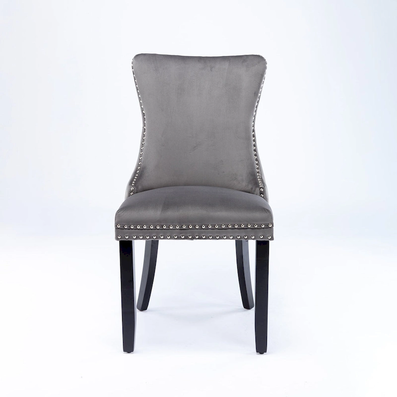 Velvet Upholstered Dining Chair with Wing Back Modern Kitchen Chair with Nailhead Trim Wood Frame Side Chair, Set of 2