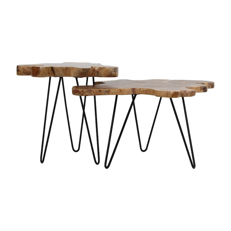 Natural Live-Edge Teak Wood Table With Iron Legs by East at Main