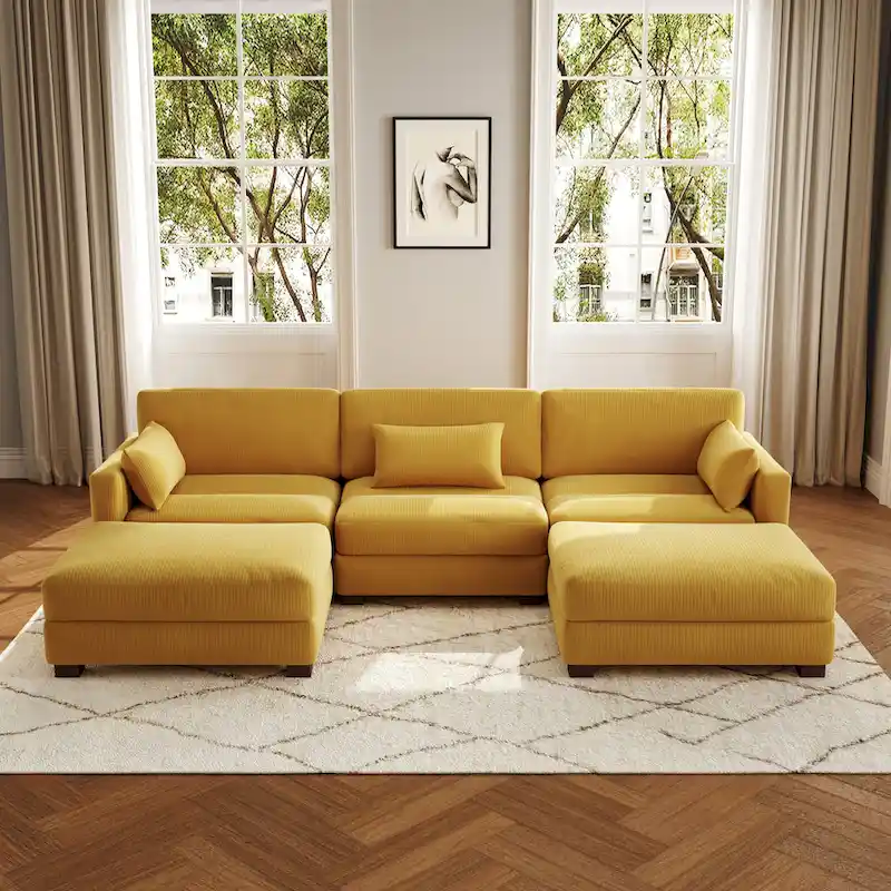 5-Piece U Shaped Couch Modular Sectional Sofa with Ottoman