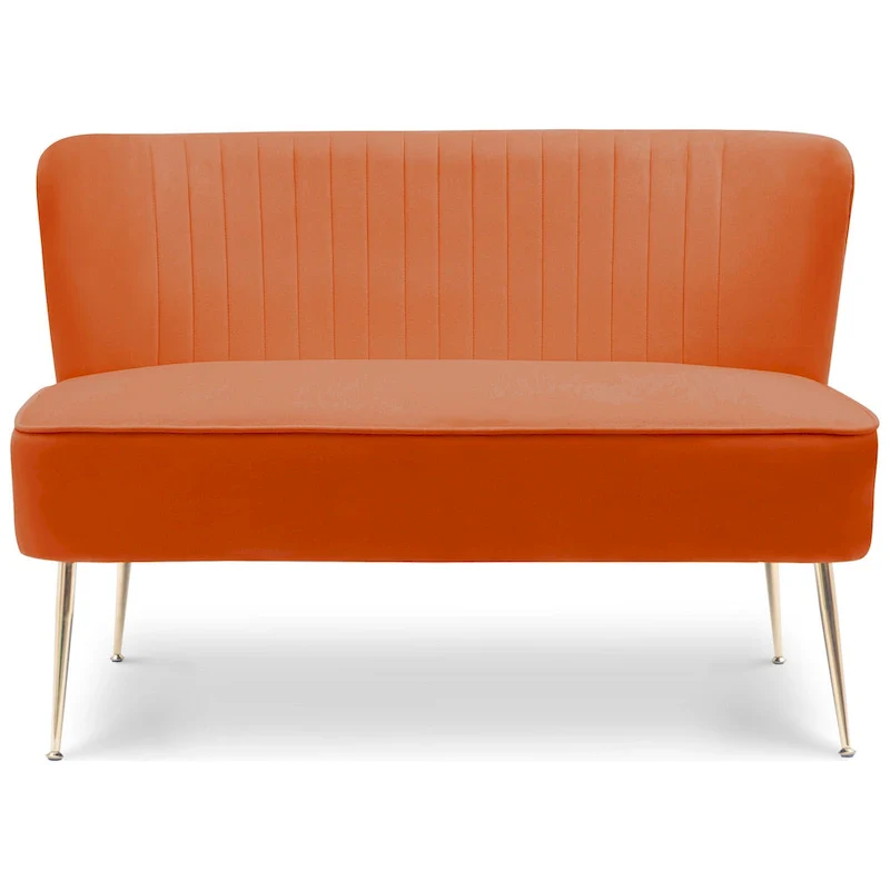 Upholstered Velvet Polyester 46 Wide Loveseat - Armless/ Scalloped Back