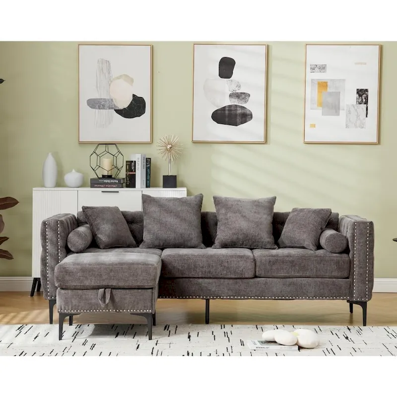 Modern Convertible Tufted Chenille L Shaped Sectional Sofa