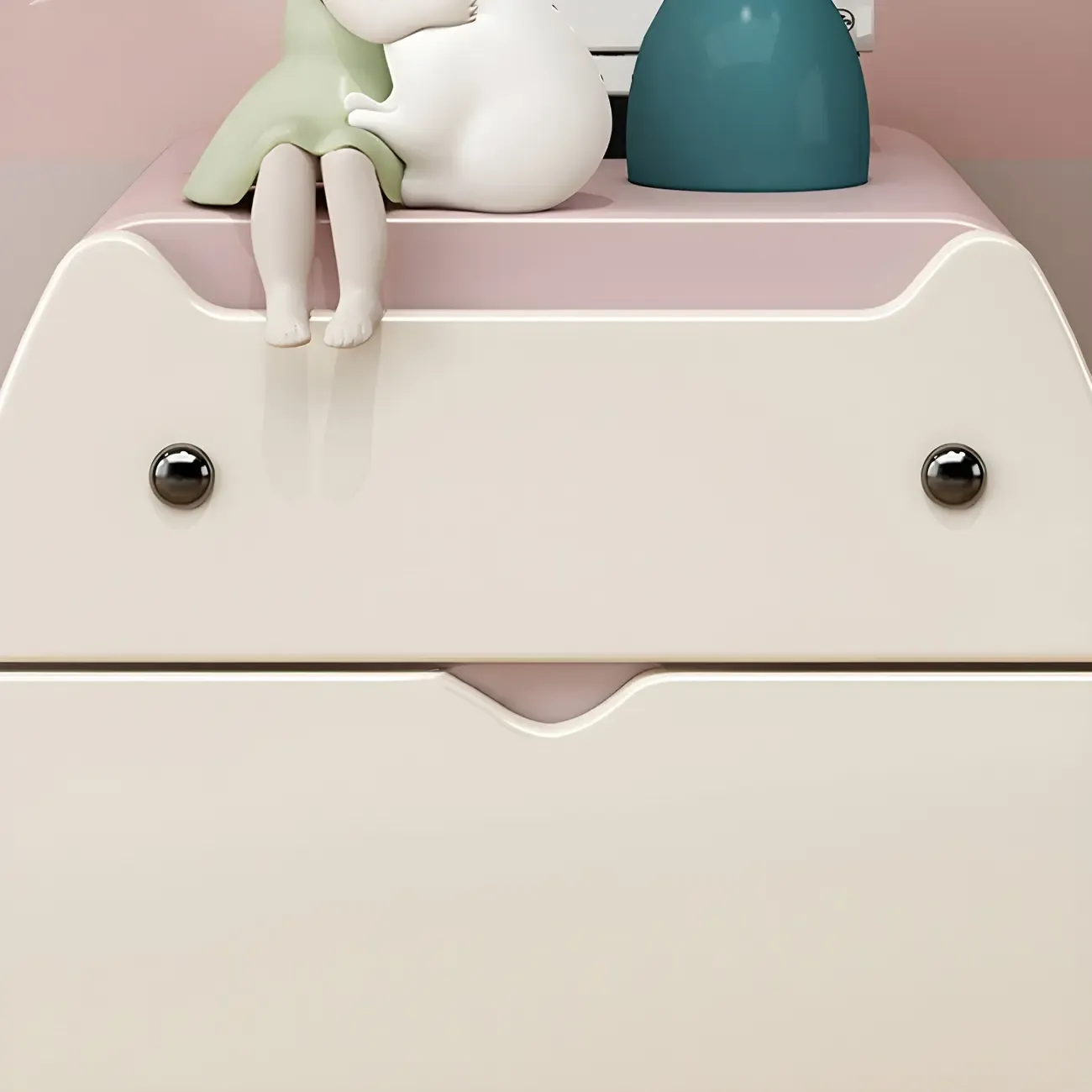 Pink Cute Cat Shape Scandinavian Nightstand with 2 Drawers