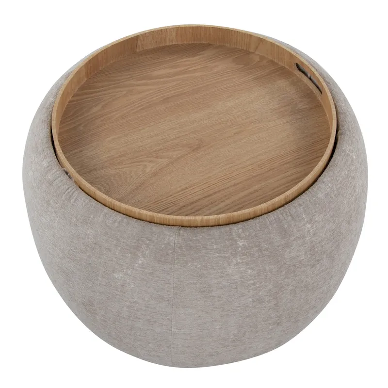 Carson Carrington Astrid Pouf with Natural Wood Tray Top