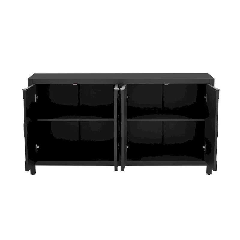 4-Door Sideboard with Honeycomb Patterned Doors, Painted Finish Storage Cabinet with Vintage Metal Handles for Study