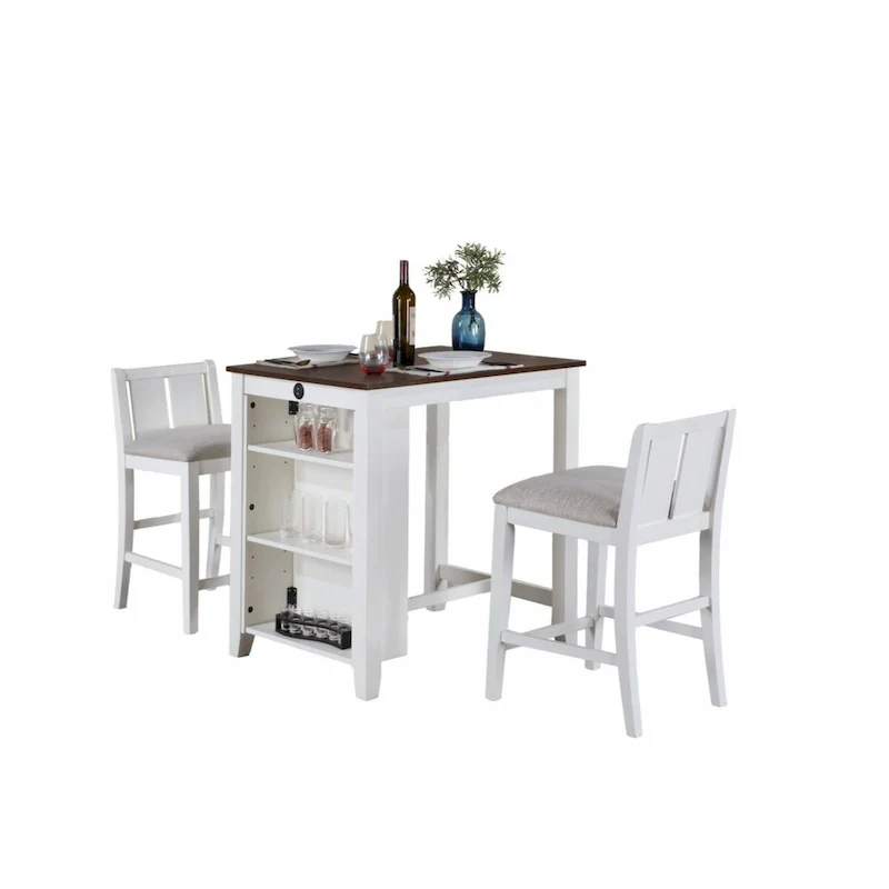 Graham 36 3-Piece Finish Small Space Counter Height Dining Table with Shelves and 2 Chairs