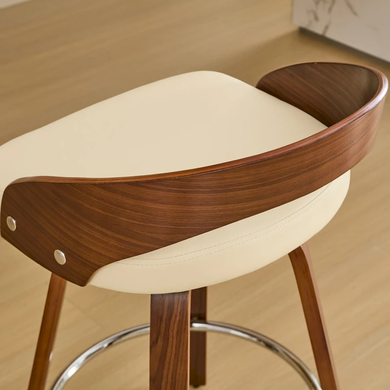 Bar Stools Set of 2,Swivel Bar Height Stools with Low Back,Wood Bar Chairs with Soft Cushion Seat,25-Inch Seat Height