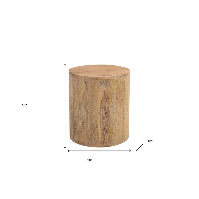 HomeRoots 18 Natural Solid Wood Round End Table - 16' X '18' X '16