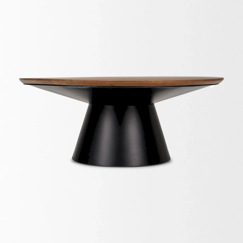 HomeRoots 40 Brown and Black Solid Wood and Iron Round Pedestal Coffee Table - 40' X '16.5' X '40