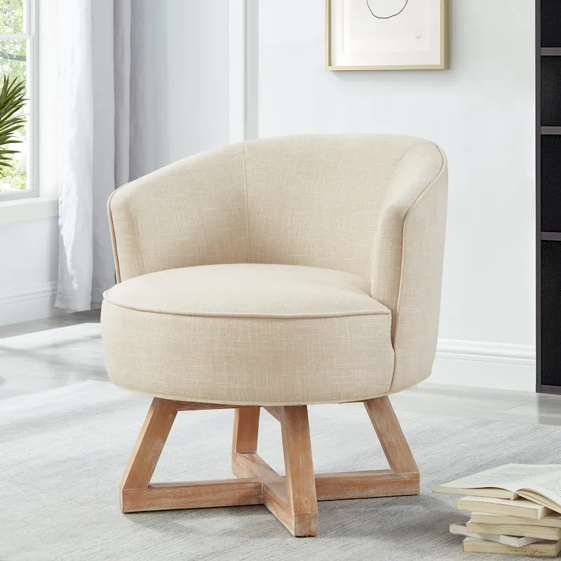Beige Modern 27 Linen Swivel Barrel Chair